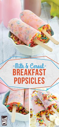 the cover of milk and cereal breakfast popsicles