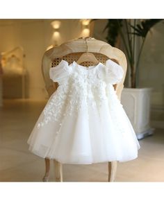 Get 10% off now! Buy elegant tulle lace toddler girls flower girl dress at cheap price online. Free stable shipping and pro custom service since 2009. White Baby Dress, Crinoline Skirt, White Ball Gowns, Tulle Flower Girl, Baptism Dress, Elegant Girl, Bubble Dress, Flower Girl Dresses Tulle