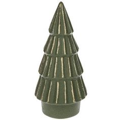 a small green ceramic christmas tree on a white background