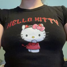 New Never Worn Fitted Black Top With Hello Kitty Print, Fun Hello Kitty Print Tops, Casual Black Hello Kitty Top, Sleeveless Hello Kitty Print Top, Hello Kitty T-shirts & Tank Tops, Hello Kitty Black, Halloween Top, Hello Kitty Halloween, Fit Check