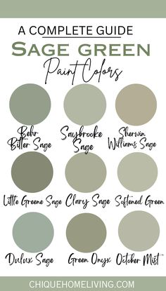 the complete guide to choosing sage green paint colors for your home or office, with text overlay