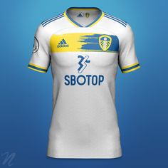 the soccer jersey is white and yellow