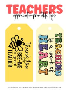 the teacher appreciation printable tags are available for teachers to use on their school's classroom