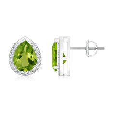 The peridot cut in a pear shape, glows with breathtaking beauty on these stud earrings. A halo of glistening diamonds surrounds the golden-green gemstone for a luxurious edge. These peridot stud earrings, designed in 14k white gold, offer unmatched elegance. White Topaz Earrings, Sterling Silver Earrings Handmade, Peridot Earrings, Silver Earrings Handmade, Etsy Personalized Gifts, Topaz Earrings, Topaz Stone, Green Gemstones, Diamond Halo