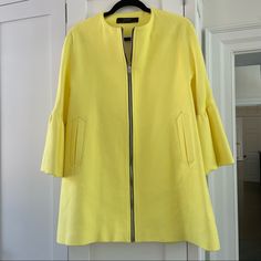 Ruffled Hem Sleeve. Perfect Condition. Never Worn But Tags Removed Spring Long Sleeve Outerwear With Ruffles, Zara Outerwear For Spring Day Out, Zara Spring Outerwear For Brunch, Chic Yellow Outerwear For Day Out, Chic Outerwear For Spring Brunch, Zara Yellow Outerwear For Work, Zara Long Sleeve Outerwear For Brunch, Zara Outerwear For Fall Brunch, Elegant Yellow Spring Outerwear