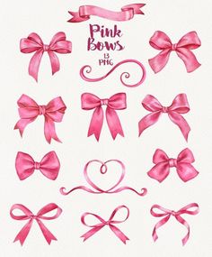 pink bows and ribbons on white background