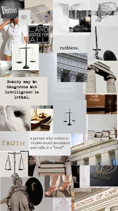 a collage of images with the words truth and law