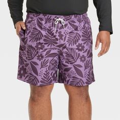 Bring cool vibes to your sunny activities in these Floral-Print Swim Shorts from Goodfellow & Co™. These regular-fit swim shorts are crafted from 100% recycled polyester with an inner mesh liner for comfortable wear in and out of water, while the UPF 50+ rated material helps keep your skin shielded from the sun's rays. Plus, they're designed with a full elastic waistband with drawstring to help you find a secure and customizable fit. Best of all, two side pockets and one back pocket come in hand Suit Ideas, Cool Vibes, Printed Swim, Hem Style, Swim Suit Bottoms, Mens Big And Tall, Big & Tall, Swimwear Fashion, Lining Fabric