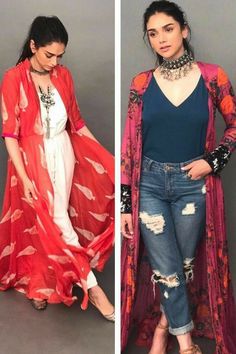 Long Shrug Styling Ideas, Shrugs Outfit Casual Jeans, Shrug For Navratri, How To Style Shrug With Jeans, Boho Shrug Outfit, Shrug On Jeans, Shrugs For Indian Dresses Jeans, Indian Concert Outfit, Holi Outfits Women Western