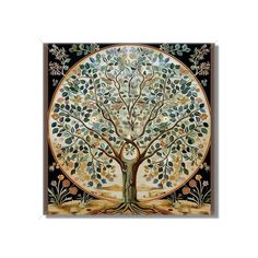 the tree of life is depicted in this decorative art piece, which features leaves and branches