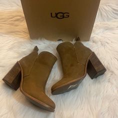 Euc, Ugg Pixley Boot. 3.75 Heel, Ankle Bootie. Color Chesnut. I Wore It 2 Times Outside The House. Short Brown Boots, Ugg Classic Tall, Ugg Bailey Button, Ugg Classic Mini, Black Uggs, Brown Leather Ankle Boots, Black Suede Booties, Shearling Boots, Sheepskin Boots