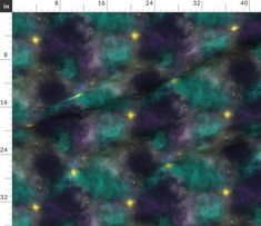 an abstract image of stars and clouds in green, purple and blue colors on a black background