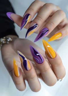 Wow Nails, Punk Nails, Fancy Nails Designs, Beauty Nails Design, Gel Nails Diy, Purple Nail, Stiletto Nails Designs, Dope Nail Designs, Pretty Nail Art Designs