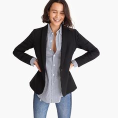 J.Crew: Parke Blazer In Wool Flannel Classic Black Long Sleeve Blazer, Classic Black Outerwear For Office, Long Sleeve Outerwear For Office, Tailored Black Blazer For Fall, Tailored Black Fall Blazer, Black Blazer For Workwear, Black Blazer For Business Casual In Fall, Black Long Sleeve Blazer For Work, Black Long-sleeved Blazer For Work