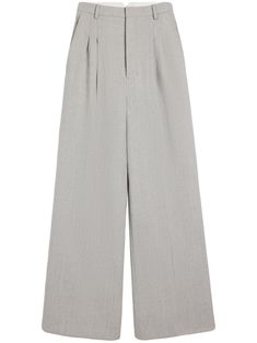 grey virgin wool mélange effect belt loops two diagonal pockets to the sides pleat detailing wide leg two rear button-fastening pockets concealed front button, hook and zip fastening Grey Wide Leg Pants, Pleated Palazzo Pants, Wardrobe Edit, Yoko London, Ami Paris, Exclusive Fashion, Palazzo Pants, Bottoms Pants, Romania