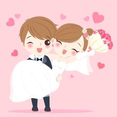 two people that are hugging each other on a pink background