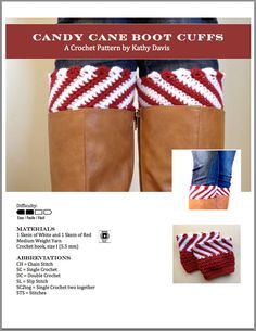 the boot cuffs are knitted with red and white stripes