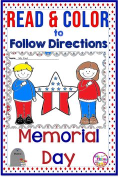 read and color to follow directions for memorial day with two children holding hands in front of a star