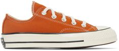 Converse: Orange Vintage Chuck 70 Low Sneakers | SSENSE Converse For Women, Converse Orange, Chuck 70 Low, Chuck 70, Brown Silver, White Eyelet, Low Sneakers, Canvas Sneakers, Chuck Taylor Sneakers