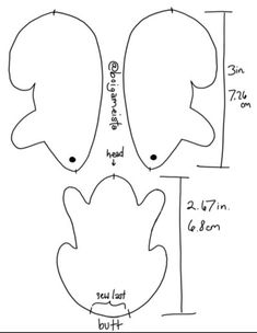 the pattern for an animal head is shown with measurements to make it look like they're