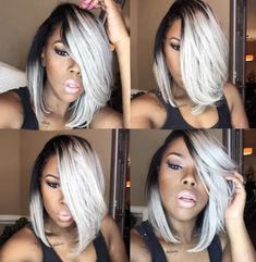 Bob Hairstyles Black Women, Gray Ombre Hair, Silver Bob, Silver Ombre Hair, Lace Closure Hairstyles, Gray Ombre, Hairstyles Black Women, Silver Ombre, Hair Tape