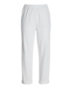 Our Sedona straight-leg pants provide the effortless polish you need during warmer months. A masterclass in elevated simplicity, they tailored with on-seam side pockets and a no-fuss, pull-on waist. A rolled-cuff hem completes the casual-by-design look. | Boston Proper - White - Sedona Pull On Rolled Cuff Straight Leg Pants - 2XS White Straight Bottoms For Workwear, Classic Pull-on Bottoms With Straight Hem, Relaxed Fit Bottoms With Straight Hem, Classic Bottoms With Straight Hem And Pull-on Style, Classic Straight Hem Pull-on Pants, Ankle-length Pull-on Pants For Daywear, Solid Color Pants With Pull-on Style And Straight Hem, Stretch Straight Leg Pants With Elastic Cuffs, Classic Relaxed Fit Pull-on Pants