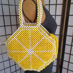 Beads Handmade Bag Strap Drop: 6" Inches Bag Measures 12 X 12" No Tag Handheld Beaded Bags For Vacation, Yellow Beaded Rectangular Bag, Beaded Handheld Shoulder Bag For Beach, Handheld Beaded Shoulder Bag For Beach, Yellow Beaded Bag For Gift, Everyday Beaded Bucket Shoulder Bag, Yellow Beaded Bag For Everyday Use, Beaded Bucket Shoulder Bag For Everyday Use, Everyday Beaded Bucket Bag