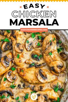 easy chicken marsala with mushrooms and parsley in a skillet