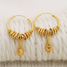 Please click -- Learn more about this item -- below for a full description 22k gold earrings handmade jewelry made in India weight is 6.55 grams approx. length is 3.8 centimeter approx. width is 2.1 centimeter approx. please message me if you want real gold screw/backs. Gold Dangle Hoop Earrings For Festivals, 22k Yellow Gold Dangle Danglers, 22k Yellow Gold Dangle Earrings, 22k Gold Hoop Earrings For Gift, Small Hoop 22k Gold Earrings For Anniversary, 22k Gold Small Hoop Earrings For Anniversary, Gold Pierced Hoop Earrings For Festivals, Gold Pierced Hoop Earrings For Festival Wear, 22k Yellow Gold Small Hoop Jewelry