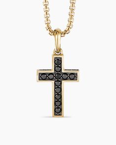 Streamline® Cross Pendant in 18K Yellow Gold with Black Diamonds, 28mm Black Diamonds, High Jewelry, Box Chain, David Yurman, Jewelry Pouch, Piercing Jewelry, Pave Diamonds, Gemstone Colors, Black Diamond