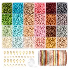 various colors of beads are arranged in rows