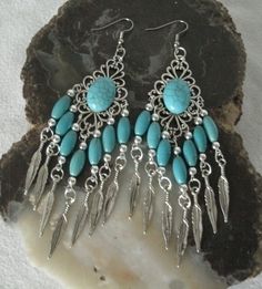 Turquoise Metal Jewelry With Dangling Beads, Turquoise Metal Beaded Dangle Earrings, Turquoise Metal Beaded Bohemian Earrings, Turquoise Metal Dangle Beaded Earrings, Turquoise Beaded Dangle Earrings, Bohemian Turquoise Jewelry With Dangling Beads, Bohemian Turquoise Beaded Nickel-free Earrings, Southwestern Silver Dangle Beaded Earrings, Silver Southwestern Style Dangle Beaded Earrings