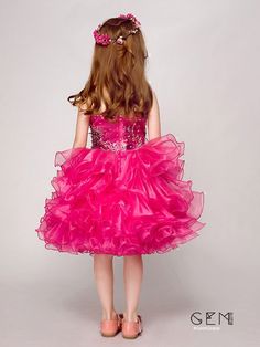 Flower Girl Dresses Fuchsia Short Ruffled Organza Halter Pageant Dress with Crystals Pink Princess Ruffle Dress For Parties, Pink Princess Style Party Ruffle Dress, Pink Princess Style Ruffle Dress For Party, Pink Ruffle Dress For Dress-up Occasions, Pink Ruffle Dress For Dress-up, Pink Princess Dress With Ruffled Skirt, Pink Sleeveless Ruffle Dress For Dress-up, Elegant Pink Ruffle Dress For Dress-up, Dress With Crystals