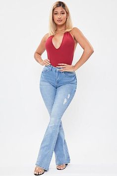 Women's Essential Flare Jeans - Regular Ymi Jeans, L And Light, Women Essentials, Cute Crochet, Strappy Heels, Medium Blue, Bell Bottom Jeans, Flare Jeans, Crochet Top