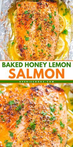 You're less than 30 minutes away from this Sheet Pan Honey Lemon Salmon! Not only is it a quick and easy meal for tonight, but it is also flavor-packed. While this baked salmon recipe is a perfect busy weeknight dinner, it's also great to serve at fancy parties! Best Ways To Cook Salmon, Fresh Water Salmon Recipes, Crispy Oven Baked Salmon, Fast Salmon Recipes, Orange Honey Salmon, Baked Salmon Meals, Over Baked Salmon Recipe, Cheap Salmon Recipes, Oven Baked Honey Garlic Salmon