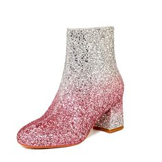 a pair of pink and silver glitter boots