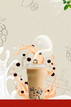 an advertisement for a coffee drink with splashing milk