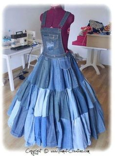 a dress made out of blue and white denims