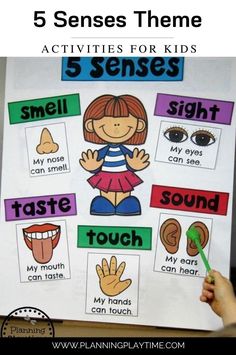 five different activities for kids to learn with their hands and fingers, including the five sensess