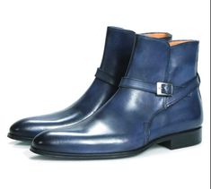 Handmade Premium Fine Quality Leather Blue Colour Jodhpur Men Boots ❤ Upper Material👉 Genuine Calf Leather ❤ Inner Linings👉 Soft Suede Leather ❤ Style👉 Jodhppur Style Ankle High Boots ❤ Colour👉 Blue ❤ Sole👉 Leather ❤ Gender👉 Male ❤ Heel👉 Leather ❤ Totally Hand stitched 👍 Manufacturing Time 12 to 14 Business Days Accessories may differ Sometime a little from original picture due to availability Coloured rubber out sole extends durability and longevity of these striking men's dress shoes LOAFER These comfortable slip-on shoes were invented at the turn of the 20th century and are considered offshoots of moccasins. The shaft of the loafer continues down under the length of the foot and is sealed on top with a vamp insert. Loafers also feature an out sole and a heel. CALF Skin This shoe Ankle High Boots, Blue Leather Boots, Jodhpur Boots, Wedding Boots, Custom Design Shoes, High Ankle Boots, Handmade Leather Shoes, Leather Boot Shoes, Colors Brown