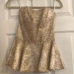 Julie Brown Gold Embellished Strapless Peplum Shirt In A Size 2. New Never Worn With Tags. Any Questions Please Ask. Thank You For Looking! Spring Strapless Sequin Tops, Strapless Sequin Tops For Spring, Glamorous Summer Wedding Tops, Fitted Strapless Party Tops, Elegant Summer Peplum Top For Party, Formal Summer Peplum Top, Embellished Strapless Top For Night Out, Strapless Embellished Tops For Night Out, Chic Strapless Party Blouse