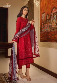 Asim Jofa AJRP-01 Be Khudi Rania Print Collection Red Digital Print Unstitched Wedding Suit, Red Printed Lawn Suit For Wedding, Elegant Printed Unstitched Formal Suit, Elegant Printed Unstitched Suit For Formal Occasions, Red Unstitched Wedding Suit With Digital Print, Elegant Formal Printed Unstitched Suit, Wedding Lawn Suit In Red With Printed Details, Traditional Printed Unstitched Suit For Formal Occasions, Traditional Red Unstitched Suit With Digital Print