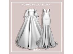 the wedding dress collection is available in two different colors and sizes, including white or silver