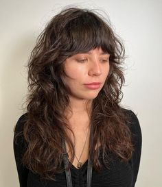 wavy shag haircut • Instagram Wavy Shag Haircut, Shag Haircut Ideas, Curly Shag, Shoulder Length Waves, Curly Shag Haircut, Short Bangs, Haircut Inspiration, Side Swept Bangs, Tight Curls