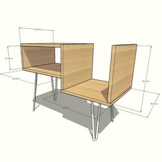 an image of a desk with two shelves on each side and measurements for the legs