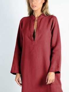 "This carefully tailored women's shirtdress is made of cool and light pure linen. It's a stylish outfit for women with distinct taste, for any occasion. NO BUTTONS, NO BUTTONHOLES, NO ZIPS. ZERO SHRINKAGE FITTING: The model appearing in the photo is 176cm (5' 9\") tall and wears an S size shirtdress. SMALL Bust (all-around) 111cm/ 43.7\" Waist (all-around) 103cm/ 40.5\" Hips (all-around) 111cm/ 43.7\" Length 142cm/ 56\" MEDIUM Bust (all-around) 118cm/ 46.5\" Waist (all-around) 110cm/ 43.5\" Hips Solid Color Linen Dress For Daywear, Linen Dress For Daywear, Beach Ramie Linen Dress, Relaxed Fit Solid Color Linen Dress, Long Sleeve Solid Linen Beach Dress, Long Sleeve Solid Linen Dress For Beach, Solid Long Sleeve Linen Dress For Beach, Summer Linen Long Sleeve Dress, Long Sleeve Linen Dress For Summer