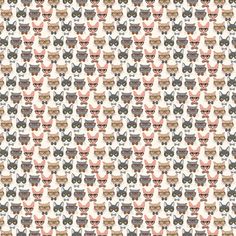 an owl pattern with many different colors and sizes on the back ground, including pink, gray