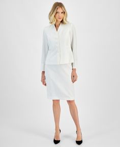 in stock Elegant Fitted Sets For Workwear, Elegant Tailored Skirt Suit With Pencil Skirt, Elegant Tailored Pencil Skirt Suit, Elegant Spring Career Skirt Suit, Elegant Fitted Pencil Skirt For Formal Occasions, Fitted Elegant Skirt Suit For Office Wear, Elegant Fitted Career Suits, Classic Fitted Career Sets, Classic Fitted Sets For Career