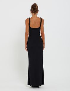 RAYLA DRESS - BLACK Black Maxi Dress With Flattering Silhouette For Evening, Black Maxi Dress With Flattering Silhouette, Sleeveless Black Bodycon Dress For Gala, Black Maxi Length Bodycon Evening Dress, Black Dress With Flattering Silhouette For Gala, Black Dresses With Flattering Silhouette For Gala, Black Long Bodycon Dress For Summer, Black Maxi Bodycon Evening Dress, Rat And Boa Maxi Dress