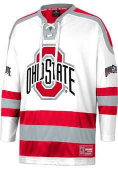 Take your Buckeyes support to the ice in this Ohio State Buckeyes White Hockey Jersey! You'll be ready to show off your unique The Ohio State University spirit in this new Ohio State Buckeyes Jersey, which features a team logo embroidered in tackle twill on front chest. Sporty White Tops With Mascot, White Mascot Tops For Team Spirit, Hockey Practice, Ice Hockey Players, The Ohio State University, Ohio State University, Ohio State Buckeyes, Hockey Jersey, Hockey Players